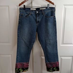 Anthropologie Jeans Women's 31 With Organza Floral Hem Slim Boyfriend Boho Chic